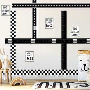 Runtoo Wall Border Road Stickers Street Traffic Sign Wall Decals for Boys Room Kids Room Nursery Toy Car Decor