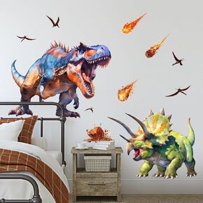 Supzone Large Dinosaur Wall Decals for Kids Room - Tyrannosaurus Triceratops Dino Wall Stickers for Boys Bedroom, Living Room, Baby Nursery Wall Art Decor