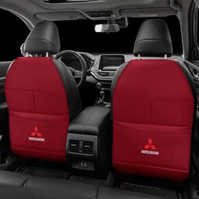 Custom 2PCS Car Kick Mats Back Seat Protector for Mitsubishi Fortis 2013-2016, Automotive Leather Back Seat Protector with Storage Bag, Interior Car Accessories,C-Red