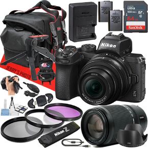 Nikon Z50 Mirrorless Camera with Z DX 16-50mm f/3.5-6.3 VR and Z DX 50-250mm f/4.5-6.3 VR Lens + 64 GB Memory + Extra Battery + Filters + More (24pc Bundle)