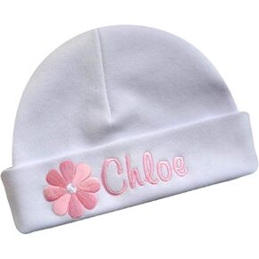 Personalized Embroidered Baby Girl Hat with Spring Daisy and Your Custom Name