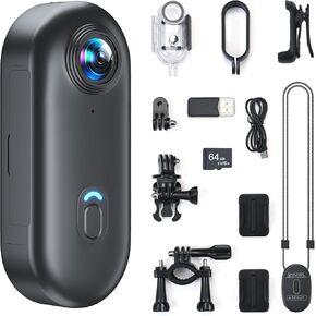 4K Mini Body Camera, 64GB Action Snap Cam, POV Snapcam, Thumb Size Hands-Free Recording Body Worn Camera, Premium Portable Camcorder Mount Anywhere for Work, Travel, Fishing, Pet Walking
