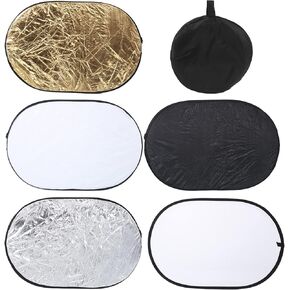 60x90cm 5 in 1 Collapsible Reflector Kit with Portable for Indoor and Outdoor Photography Includes Silver, Gold, Black, White, and Transparent Panels