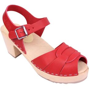 Swedish Peep Toe Clogs - Red Leather Clogs for Women I Supportive & Comfortable Wooden Clog I 2 3/4 inch Heel & 3/4 inch Platform