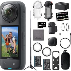 Insta360 X4 - Waterproof 8K 360 Action Camera, 4K Wide-Angle Video, Extra Battery, Tripod Selfie Stick, Dive Case, Utility Frame, Premium Lens Guards, Charge Hub, Mic Creator Kit