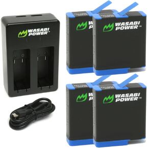 بطارية Wasabi Power Hero8 (4 عبوات) وشاحن مزدوج لـ GoPro Hero 8 Black (جميع الميزات المتاحة) ، Hero 7 Black ، Hero 6 Black ، Hero 5 Black ، Hero 2018 ، متوافق تمامًا مع الأصل