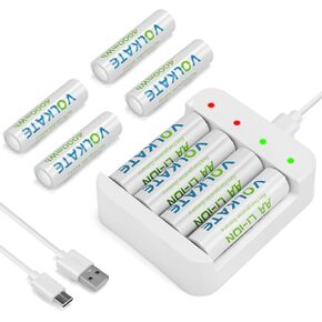 AA Rechargeable Lithium Batteries 4000mWh 1.5V 8 Pack, Long-Lasting Power for Cameras, Doorbells, Remote Controls, Toys