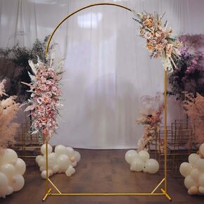 Efavormart 8ft Gold Metal Wedding Arch Chiara Backdrop Stand Floral Display Frame with Round Top
