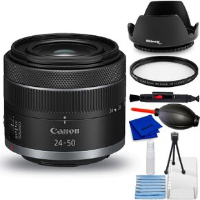 Canon RF 24-50mm f/4.5-6.3 is STM Lens (White Box) - Accessory Bundle Includes: Tulip Hood Lens, UV Filter, Cleaning Pen, Blower, Microfiber Cloth and Cleaning Kit (International Verison) (Renewed)