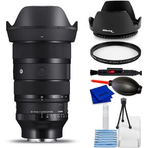 Sigma 28-45mm F/1.8 DG DN Art Lens (Sony E) 612965 - تشمل الحزمة الأساسية: عدسة غطاء محرك الأقراص الزنبق ، مرشح الأشعة فوق البنفسجية ، قلم التنظيف ، منفاخ ، قطعة قماش من الألياف الدقيقة ومجموعة التنظيف (فيرسون الدولية) (متجددة)