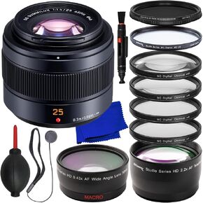 Ultimaxx Advanced Panasonic Leica DG Summilux 25mm f/1.4 II ASPH. Lens Bundle - Includes: 0.43x Wide-Angle Lens Attachment, Variable Neutral Density Filter, UV Filter & Much More (17pc Bundle)