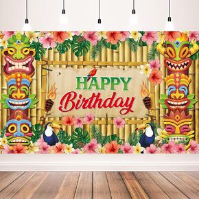 Aloha Luau Birthday Party Decorations, Luau Birthday Backdrop Banner, Tropical Tiki Theme Birthday Photography Background, 71 x 43 inches