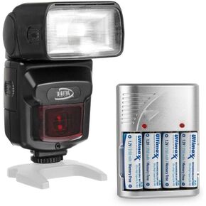 DSLR Bounce Zoom Swivel AF Flash for Pentax + 3150mAh Ultra High Capacity AA NiMH Batteries with Charger