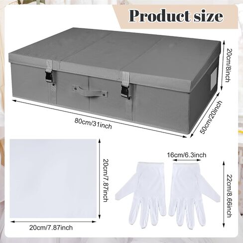 Berlune Wedding Dress Storage Box Kit Bridal Dress Preservation Box with 100 Sheets of Acid Free Tissue Paper and 1 Pair Microfiber Gloves for Storage Wedding Gown, 31 x 20 x 8 Inches(Large,Gray) in Saudi Arabia