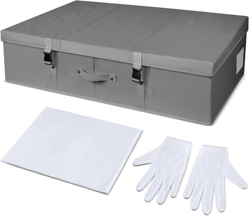 Berlune Wedding Dress Storage Box Kit Bridal Dress Preservation Box with 100 Sheets of Acid Free Tissue Paper and 1 Pair Microfiber Gloves for Storage Wedding Gown, 31 x 20 x 8 Inches(Large,Gray) in Kuwait
