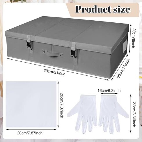 Berlune Wedding Dress Storage Box Kit Bridal Dress Preservation Box with 100 Sheets of Acid Free Tissue Paper and 1 Pair Microfiber Gloves for Storage Wedding Gown, 31 x 20 x 8 Inches(Large,Gray) in Kuwait
