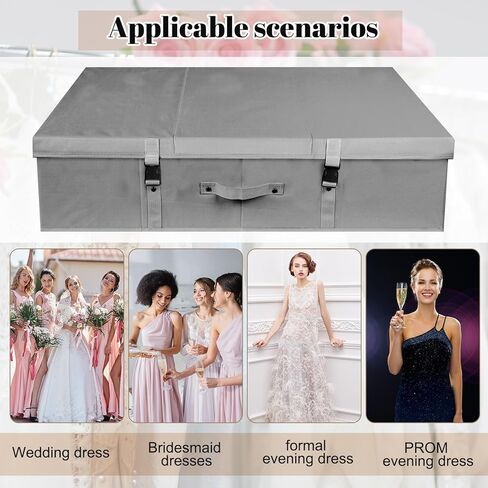 Berlune Wedding Dress Storage Box Kit Bridal Dress Preservation Box with 100 Sheets of Acid Free Tissue Paper and 1 Pair Microfiber Gloves for Storage Wedding Gown, 31 x 20 x 8 Inches(Large,Gray) in Kuwait