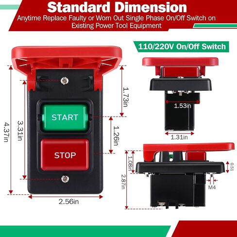 Dreyoo 120/230V مرحلة واحدة مفتاح التشغيل/إيقاف التشغيل ، تبديل فعال 120V 2HP OFF ، مفاتيح طاقة أمان مع مجداف علامة توقف كبيرة سهلة الاتصال للطاقة السريعة لمشاهدة الجدول ، أدوات النجارة الخشبية in Saudi Arabia