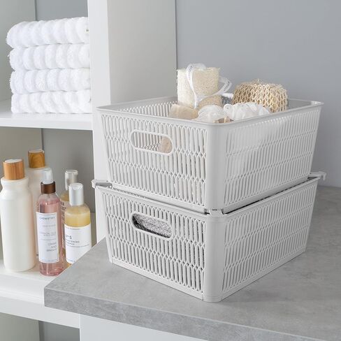 تبسيط 2PK شريحة كبيرة 2 مكدس IT حمل سلة | التخزين والتنظيم | فتح صناديق مع القدرة القابلة للتكديس | الحمام | الحرف | مخزن | غرفة اللعب | مكتب | أسود in Kuwait