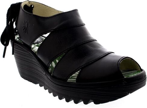 Womens Fly London Yown Rug Leather Vacation Peep Toe Wedges Heel Sandals in Saudi Arabia