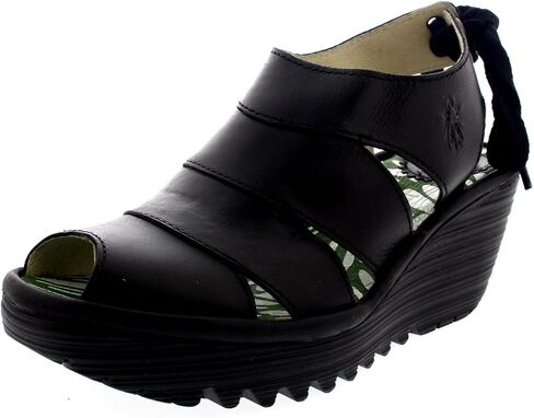 Womens Fly London Yown Rug Leather Vacation Peep Toe Wedges Heel Sandals in Saudi Arabia
