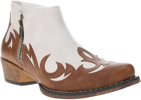 Roper Womens Lorene Toolding Tooln Snip Toe Boots Casual Boots Onkle Low Heel 1-2 " - Brown ، White in Kuwait