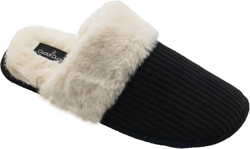 Cuddl Duds Women Indoor Corduroy Foam Insole Cozy Faux Fur Lining Clog Slip On Slipper House Shoes With Skid Resistant Bottom in Saudi Arabia