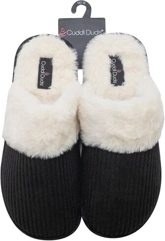Cuddl Duds Women Indoor Corduroy Foam Insole Cozy Faux Fur Lining Clog Slip On Slipper House Shoes With Skid Resistant Bottom in Saudi Arabia