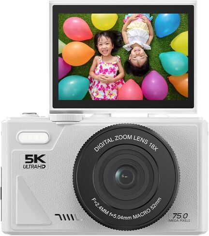 5K HD & 75MP Digital Camera 18X Digital Zoom - WiFi Vlogging Camera for Photography & Video, Autofocus, 3 Inch Screen, 128GB(Not Included), 1150mAh (Black) in Saudi Arabia