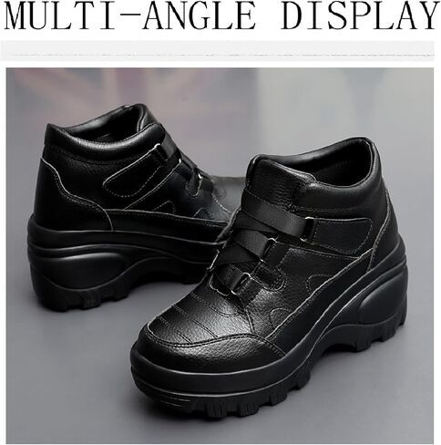 Women's Leather Orthopedic Chunky Platform Ankle Boots with Hook Loop Retro Comfortable Round Toe Arch Support Wedge Booties Casual Anti-slip Daily Work Walking Shoes in Kuwait