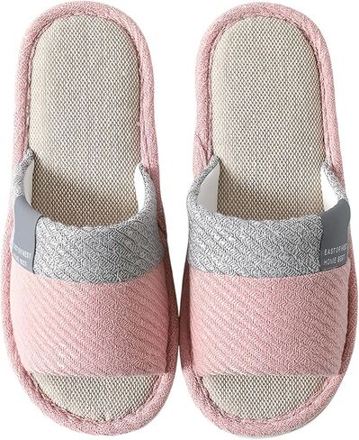 Linen Slippers for Women Japanese Style Summer House Slippers Indoor Lightweight Open Toe Bathroom Slides Soft Sole Sandals for Home Use in Saudi Arabia