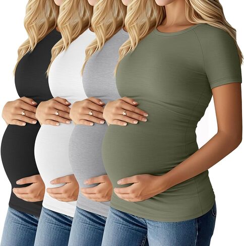 4 Pack Women's Maternity Shirts Raglan Short Sleeve Maternity Top Crew Neck Casual Pregnancy Clothes in Kuwait