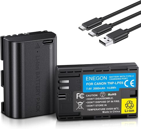 Enegon LP-E6 USB C Battery Charging Brateghing 2000mAh (2 pack) مع 2 في 1 كابل USB-C لشحن Canon EOS R5 ، R6 ، R7 ، 5D II/III/IV 6D ، 6D II ، 7D ، 7D II ، 60D ، 70D ، 80D ، 90D DIGITAL CAMERA in Saudi Arabia