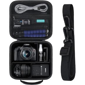 Camera Case for Canon EOS Rebel T7/ R100/ R50V/ R50/ R5/ R6 Mark II/ R7/ R8/ 90D/ 5D Mark IV DSLR Camera, Hard Carrying Case Protective Travel Bag Fits Lens, Tripod, Batteries, Black+Shoulder