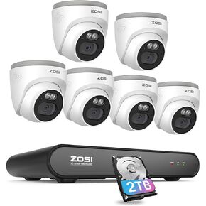 Zosi C220 4MP QHD 2.5K ADD-ON POE IP كاميرا IP في الهواء الطلق ، 8CH 5MP 3K NVR مع 2TB HDD لتسجيل 24/7 ، 6 × 4MP كاميرات IP DOME ، 100 قدم الرؤية الليلية IR ، الاكتشاف الذكي الذكي البشري ، الصوت في اتجاه واحد
