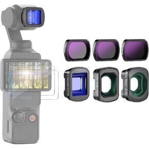 NEEWER 3 Pack ND Filter Set (ND8 ND32 ND256) with 0.75X Wide Angle Lens, 2X Macro Lens, 1.2X Blue Anamorphic Lens, Screen Protectors Compatible with DJI Osmo Pocket 3 Creator Combo Accessories, FL-B27