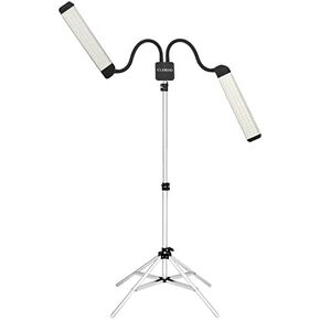 Dual Arm Portable Lighting Floor Lamp for Eyelash Extension, Makeup, Filming & Photography | 5600K Five-Stage Dimming Daylight, with Tripod & Phone Holder