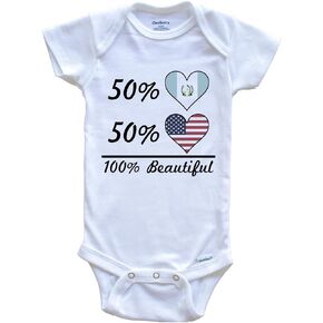 Really Awesome Shirts 50% Guatemalan 50% American 100% Beautiful Guatemala Flag Heart One Piece Baby Bodysuit