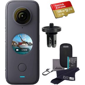 Insta360 ONE X2 360 Camera with Touchscreen - 5.7K30 360 Video, Front Steady Cam Mode, 18MP 360 Photo + InstaPano | Bundle Includes Mount Adapter for GoPro Ecosystem & 128GB Memory Card (3 Items)