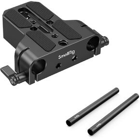 SmallRig Camera Base Plate with 15mm LWS Rod Rail Clamp + 15mm Carbon Fiber Rod for 15mm Rod Support System (Non-Thread), 8 inches Long
