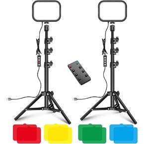APL-FL19 USB LED Video Light Photography Fill Light Video Conference Lighting Kit 3300K-5600K 10-Level Brightness with Metal Light Stand Flexible Ballhead Remote Control Color Filters, 2-Pack