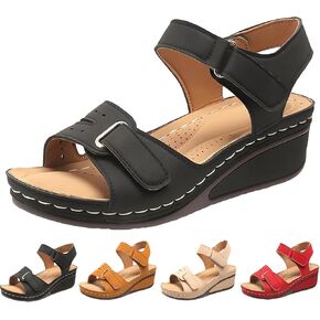 Soft & Stylish Wedge Sandals for Effortless Comfort 2025 Leather Orthopedic Walking, Summer Shoes for Beach Vacation Casual Wedges Breathable,with Arch Support