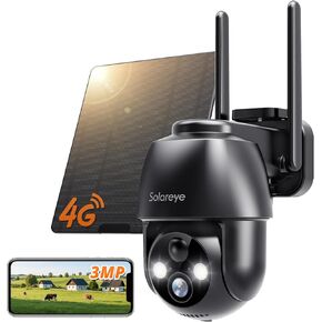 Solareye 4G LTE Cellular Outdoor Camera, No WiFi Security Camera, Built-in SIM Card, 2K Color Night Vision, 360° Live View, PIR Motion Detection, 2-Way Talk for Wildlife Monitoring