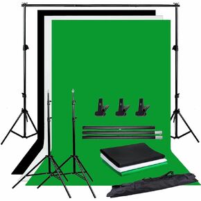 صور استوديو الصور الخلفية Chroma Key Black White Green Green Screen Background Kit مع مجموعة دعم خلفية الاستوديو 2M