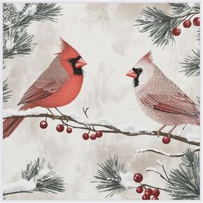 Winter Red Birds Magic Cloth Snow Pine Tree Cosmetic Bag Makeup Wrap Pouch Protective Self-adhesive Cloth Washable Anti-scratch Camera Lens Wrap Folding Wrapper Cloths 21.7"