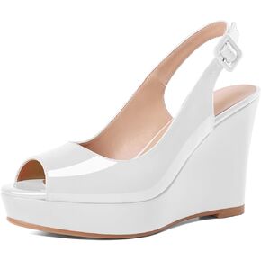 Eldof Women's Peep Toe Wedge Heels Slingback Platform High Pumps Party Dress Casual Sandals 4 Inches