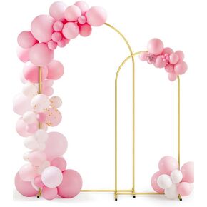 Metal Arch Backdrop Stand Set - Set of 2 (7.4ft/6.2ft), Gold Wedding Arch Stand with Stable Base, Elegant Backdrop for Party, Birthday, Baby Shower, Graduation, Easy to Assemble