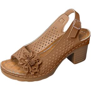 Women's Fish Mouth Thick Heel High Heel Sandals Fashion Casual Flower Spring And Summer Leather Womens And Sandals