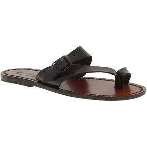 Gianluca - L'artigiano del cuoio Leather Thong Sandals for Women Brown Color Leather