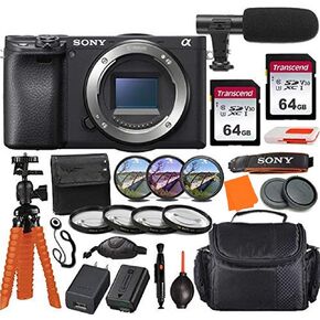 Sony Alpha a6400 Mirrorless Digital Camera (Body Only) & Pro Accessory Bundle incl. 2X 64GB Transcend Memory Card, Gadget Bag, UV-CPL-FLD Filters and Macro Kits and More